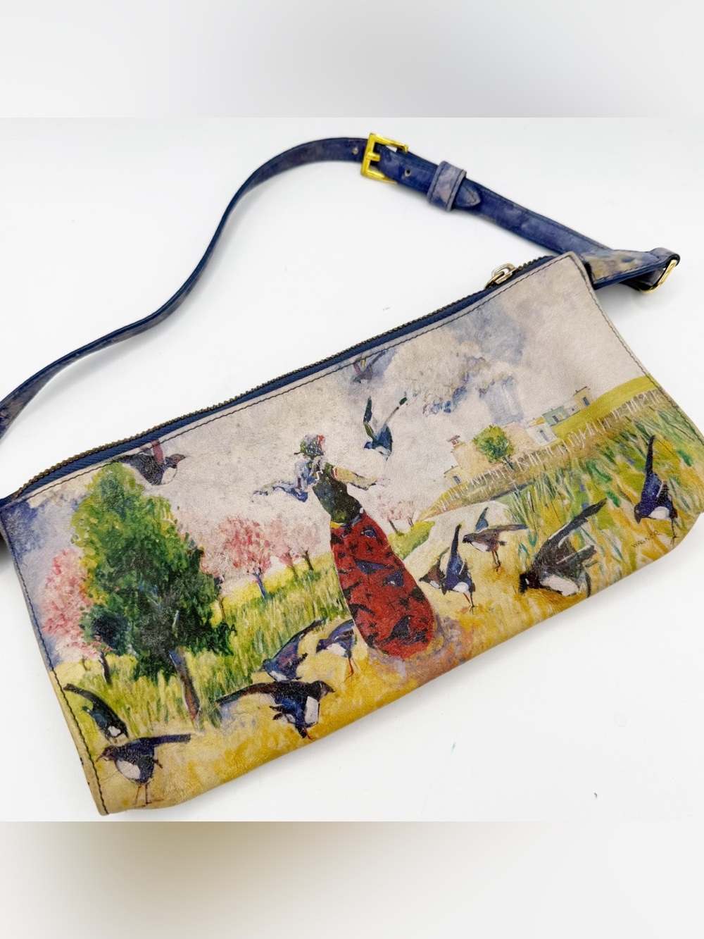 Jeon Los Angeles vintage leather handbag y2k wearable art woman with birds